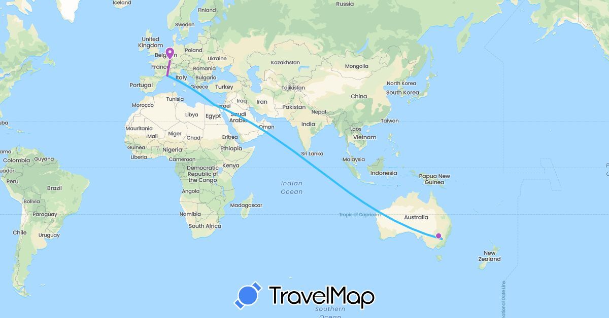 TravelMap itinerary: driving, train, boat in Australia, Egypt, France (Africa, Europe, Oceania)